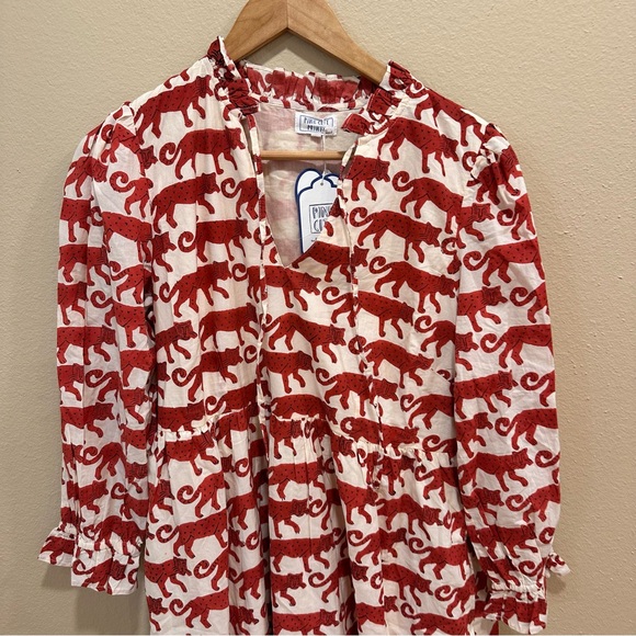 NWT Tuckernuck Pink City Prints Red Cream Block Print Tiger Maxi Dress Large - Picture 15 of 16